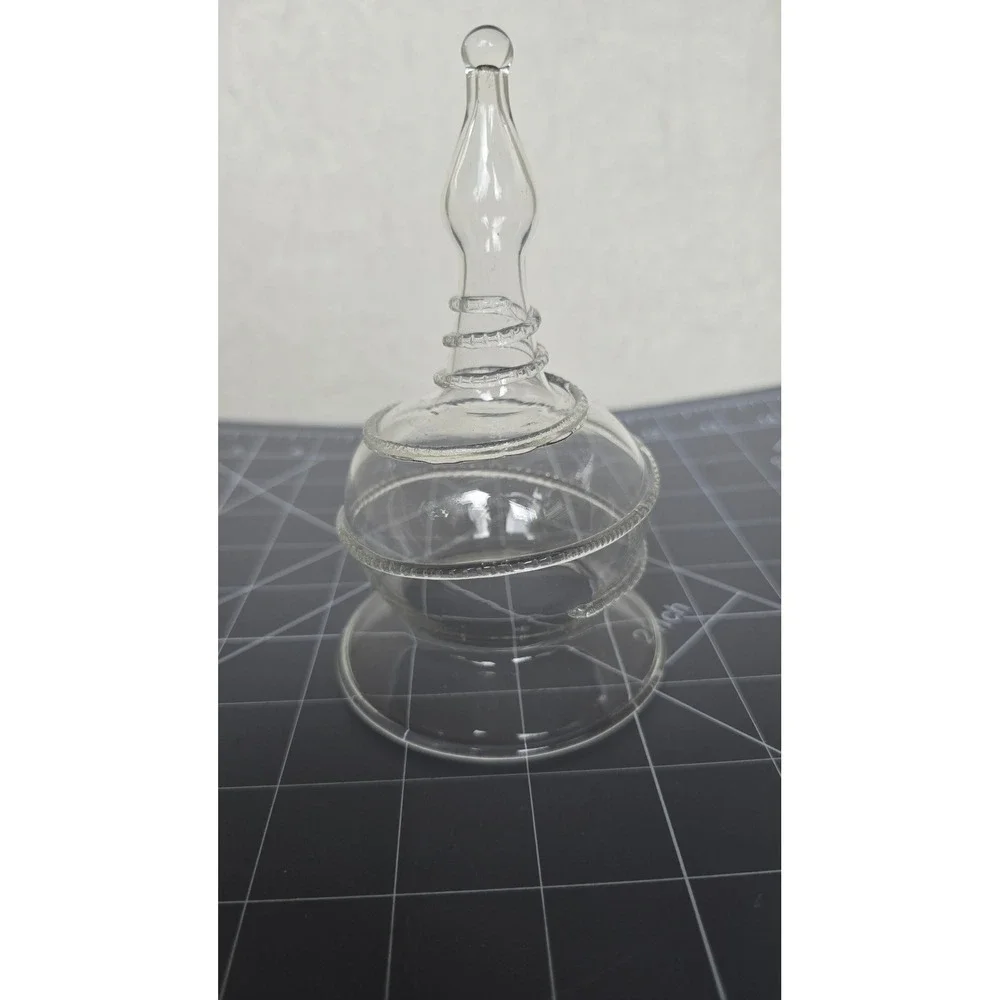Vintage Hand Blown Clear Glass Cloche Bell with Spiral Wrap Finial 5 Inch